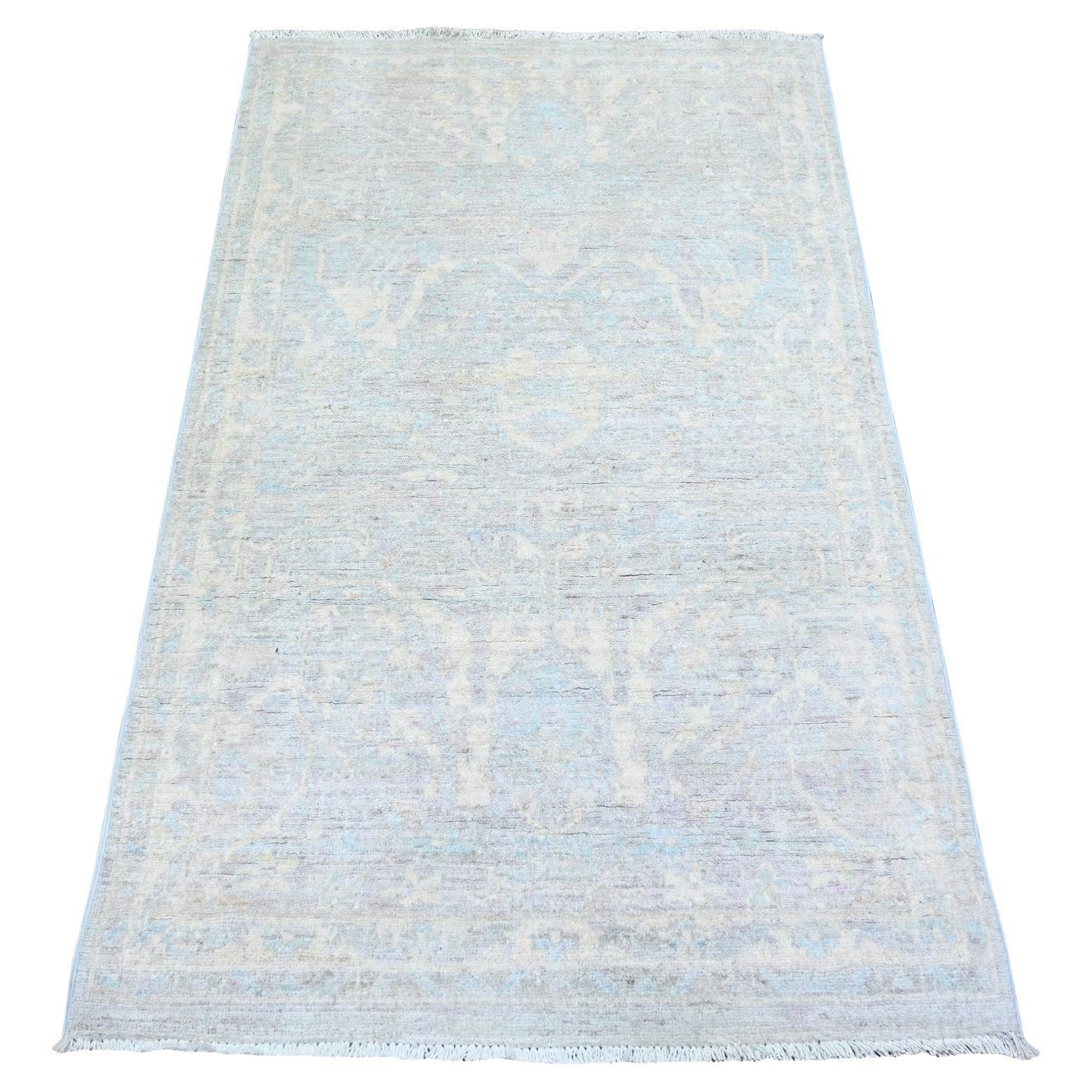 2'10 "x5' Aschgrau Weiß Wash Peshawar Reine Wolle Handgeknüpft Orientteppich