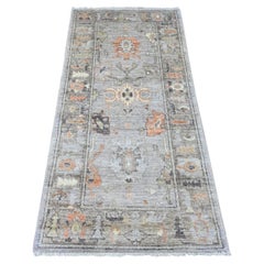 2'10 "x5'10" Grau Afghan Angora Oushak Leaf Design Hand geknüpft Wolle Läufer Teppich