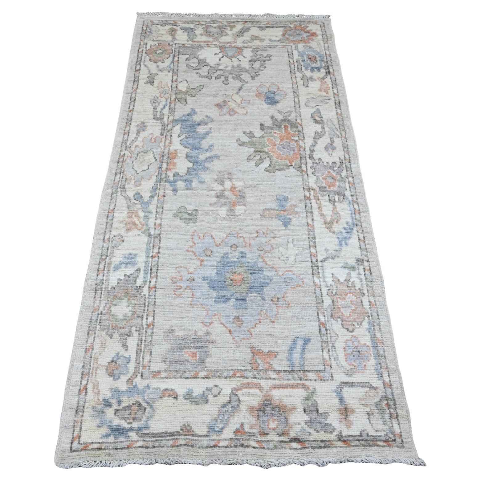 2'10"x5'10" Gray Hand Knotted Afghan Angora Oushak Leaf Design Wool Oriental Rug