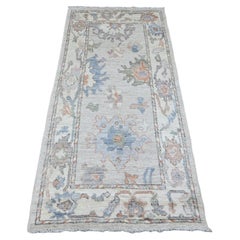 2'10"x5'10" Gray Hand Knotted Afghan Angora Oushak Leaf Design Wool Oriental Rug