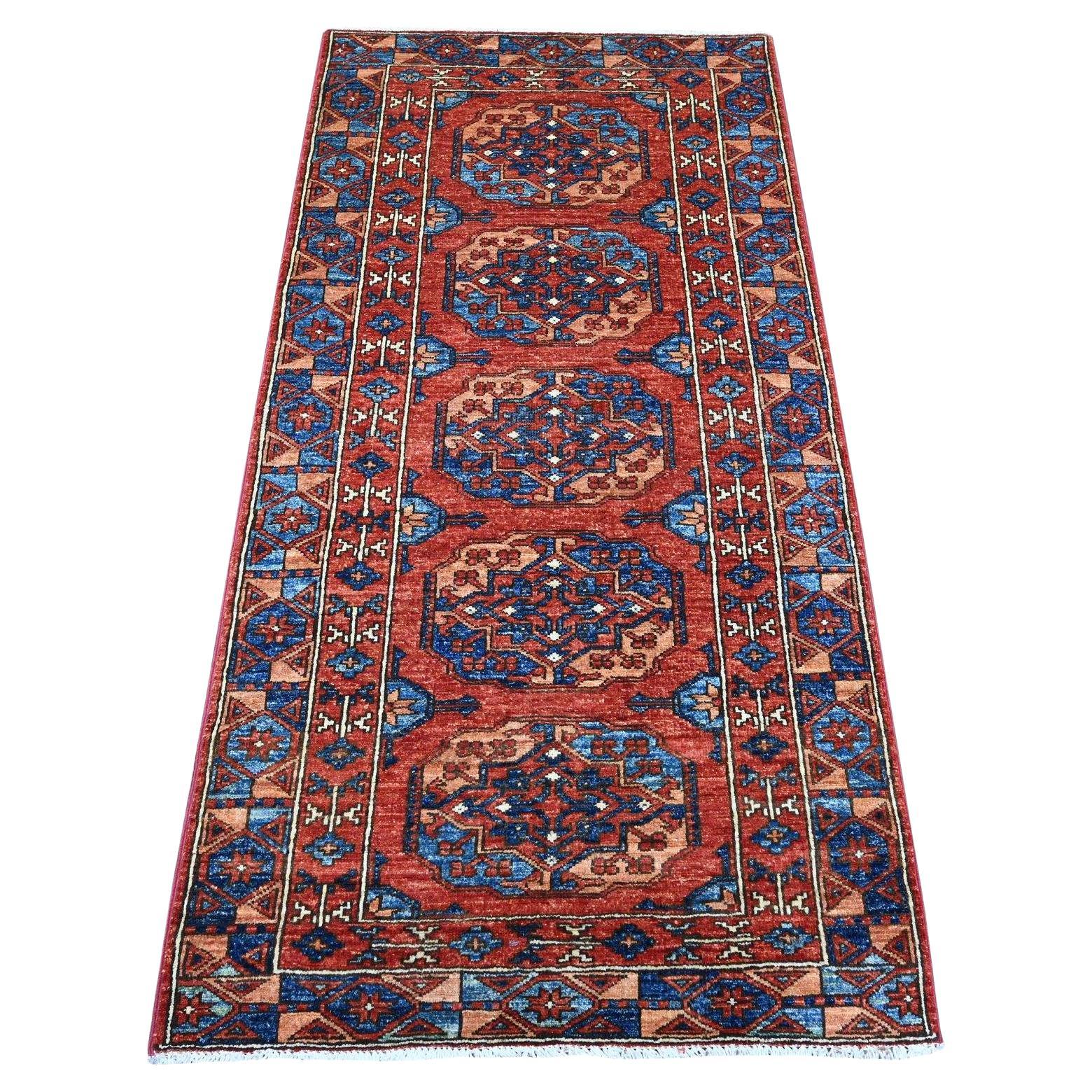 2'10"x5'10" Roter handgeknüpfter orientalischer Woll-Läufer mit Elefantenfüßen-Design