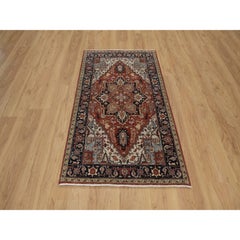 2'10"x5'2" Red Antiqued Fine Heriz Re-Creation Hand Knotted Wool Oriental Rug