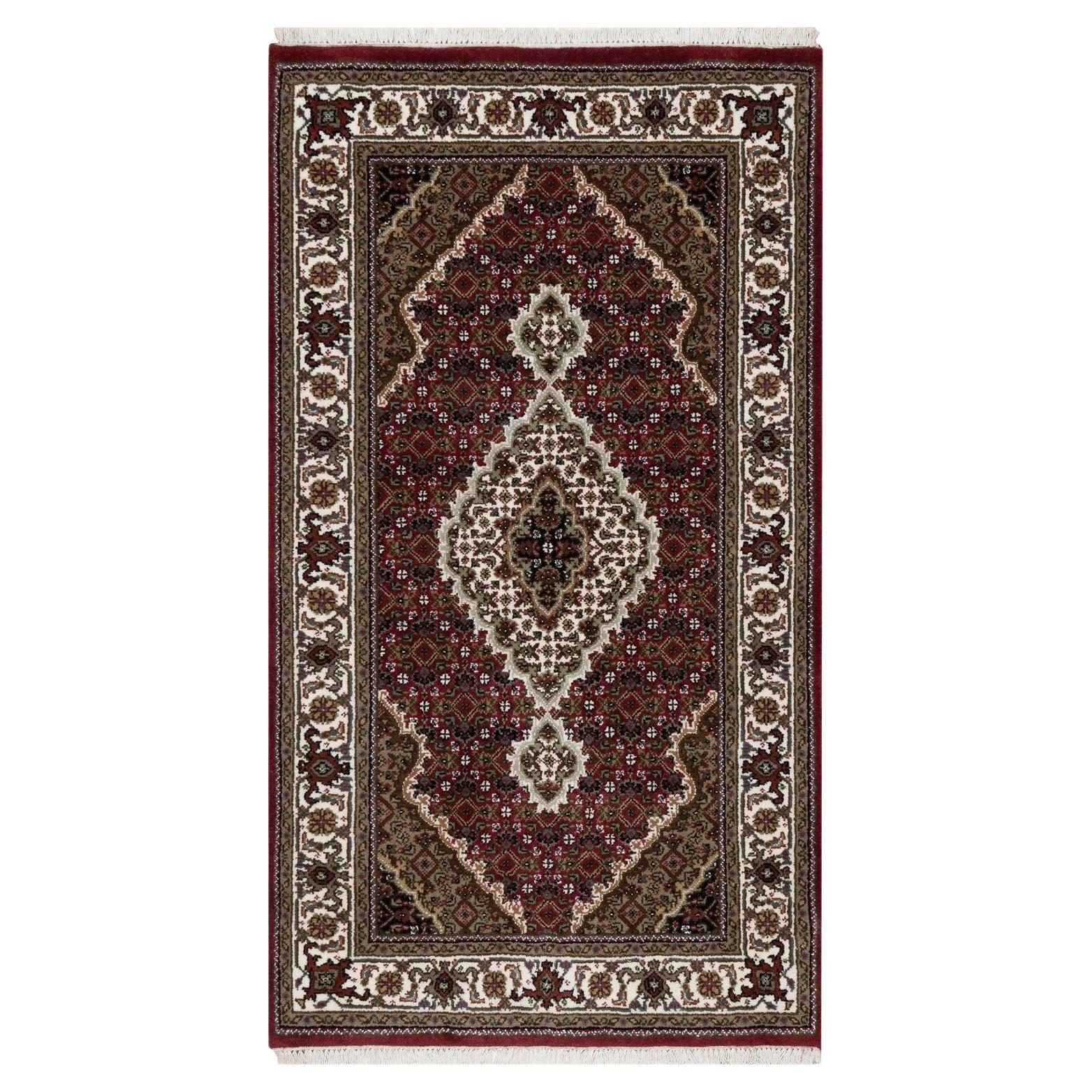 2'10"x5'2" Rich Red Tabriz Mahi with Fish Medallion Design Hand Knotted Wool Rug For Sale