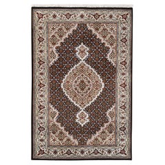 2'10"x5'4" Fish Medallion Design Tabriz Mahi Wool Hand Knotted Black Rug