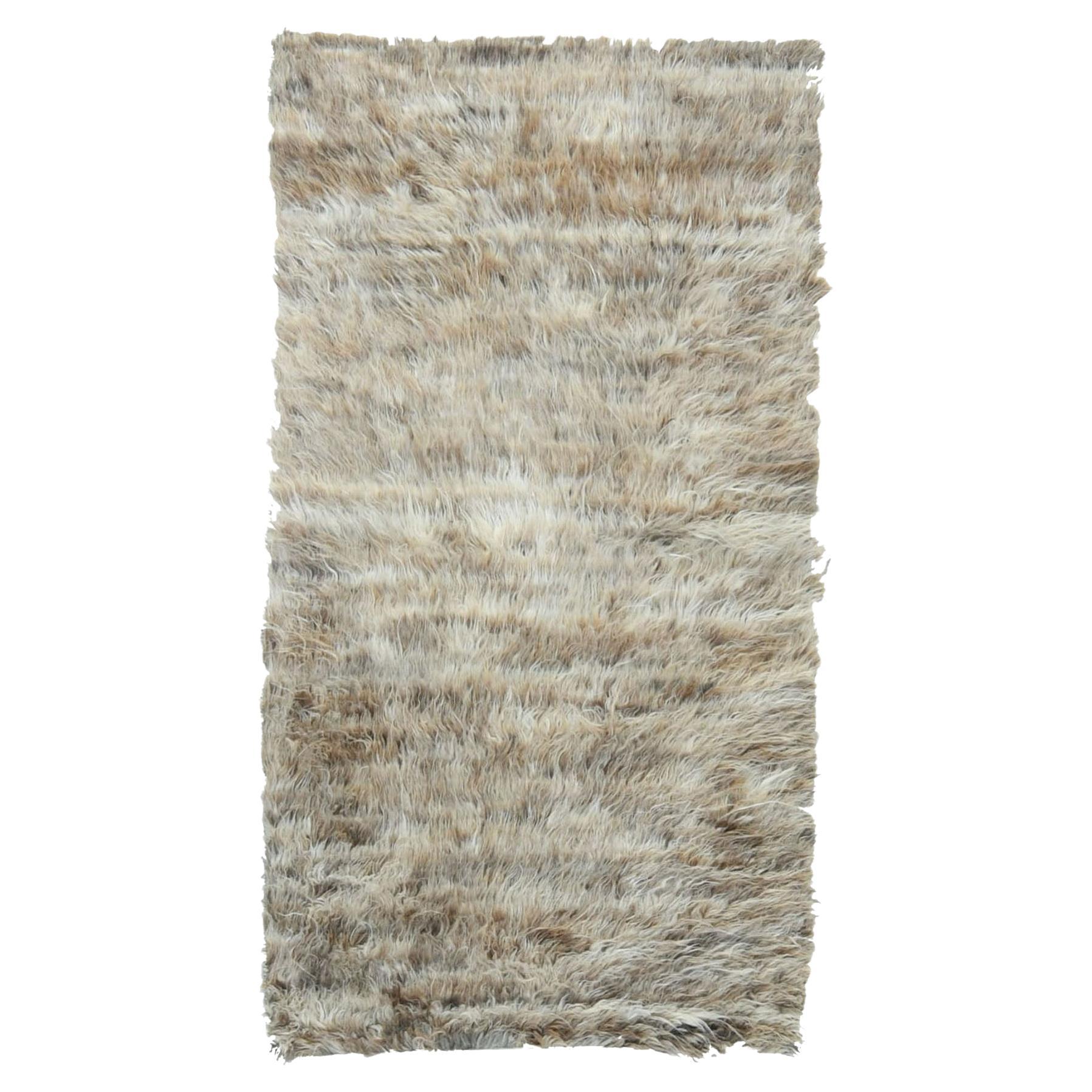 2
10 "x5
5" Beige, zotteliger marokkanischer, ungefärbter natürlicher Wollteppich, handgeknüpft