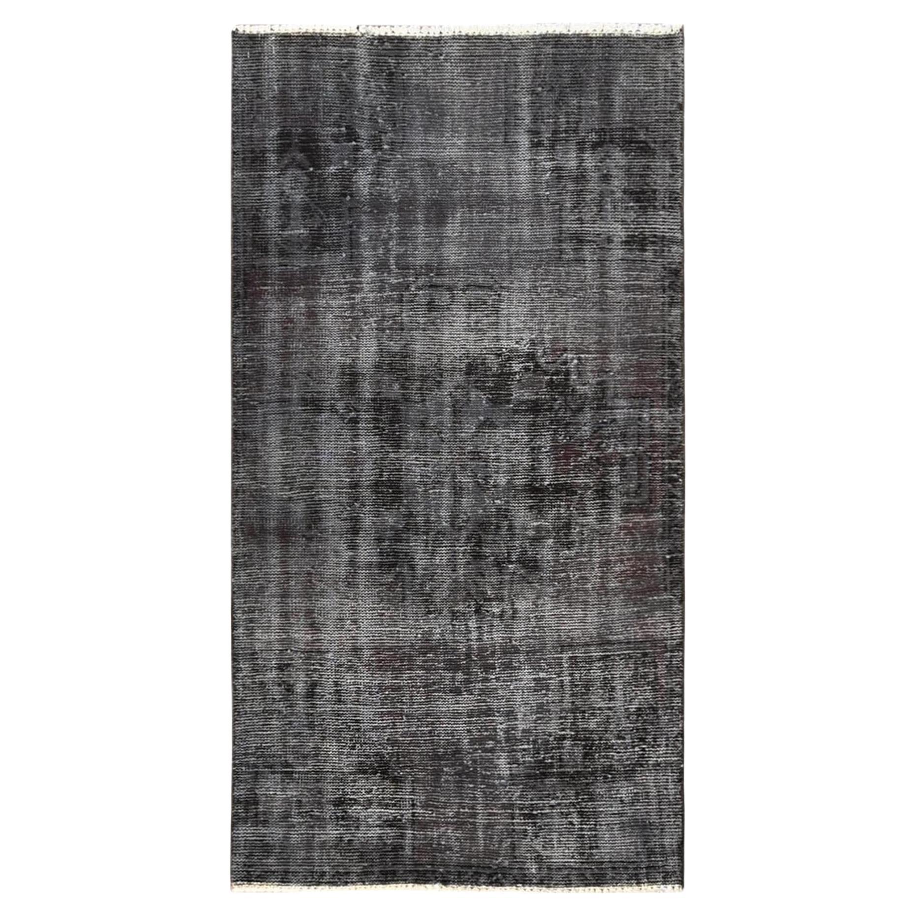 2
10"x5
7" Black Worn Out Overdyed Vintage Persian Tabriz Hand Knotted Wool Rug For Sale