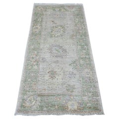 2
10 "x5
9" White Hand Knotsted Afghan Angora Oushak Leaf Design Wool Runner Rug (Tapis de course en laine nouée à la main)