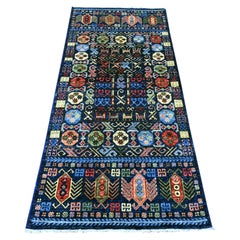 2'10"x6' Blue Afghan Ersari with Hutchlu Design Hand Knotted Wool Runner Rug