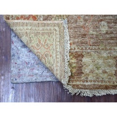 2'10"x6' Brown Afghan Angora Oushak Leaf Design Hand Knotted Wool Runner Rug