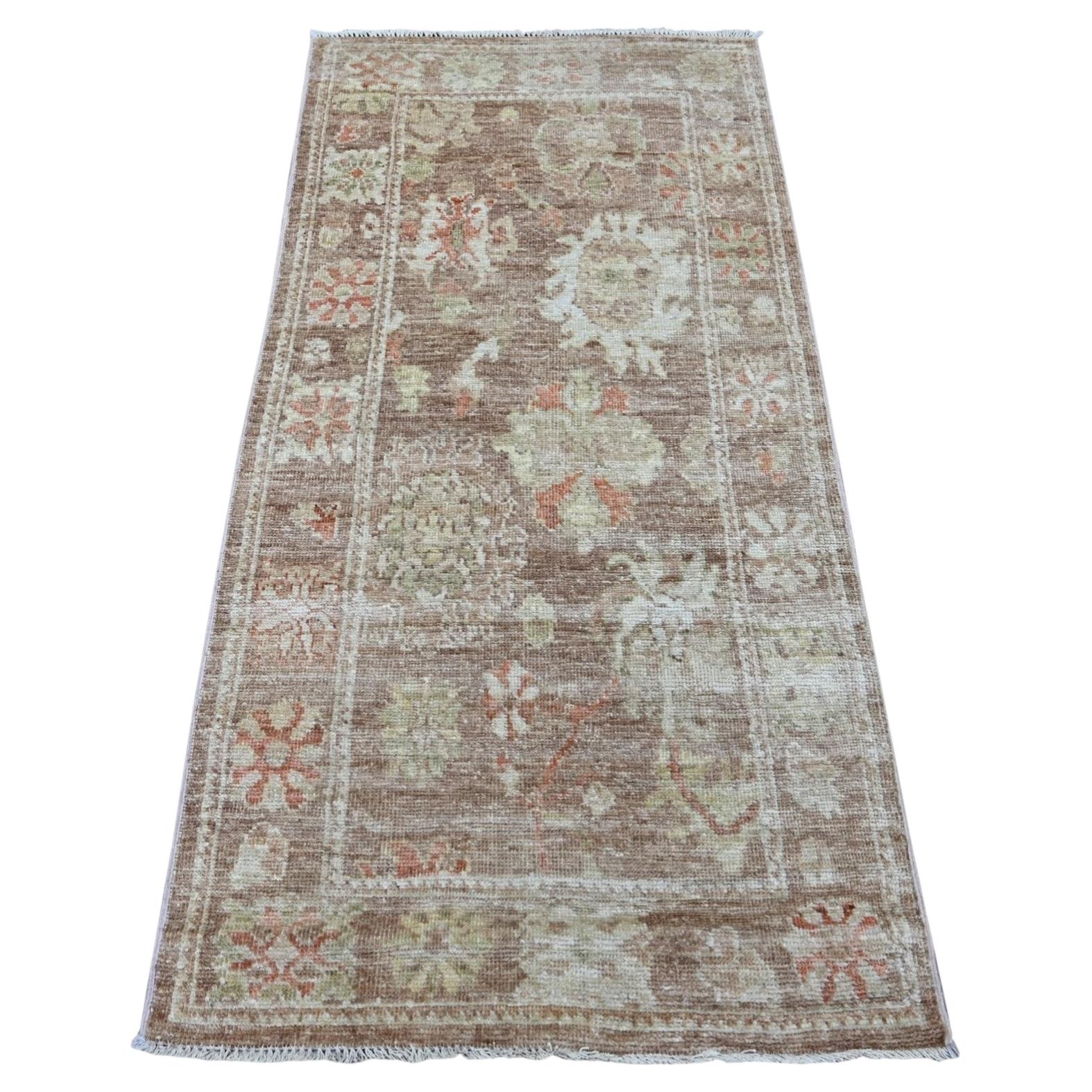 2'10"x6' Cedar Brown Hand Knotted Afghan Angora Oushak Wool Runner Oriental Rug