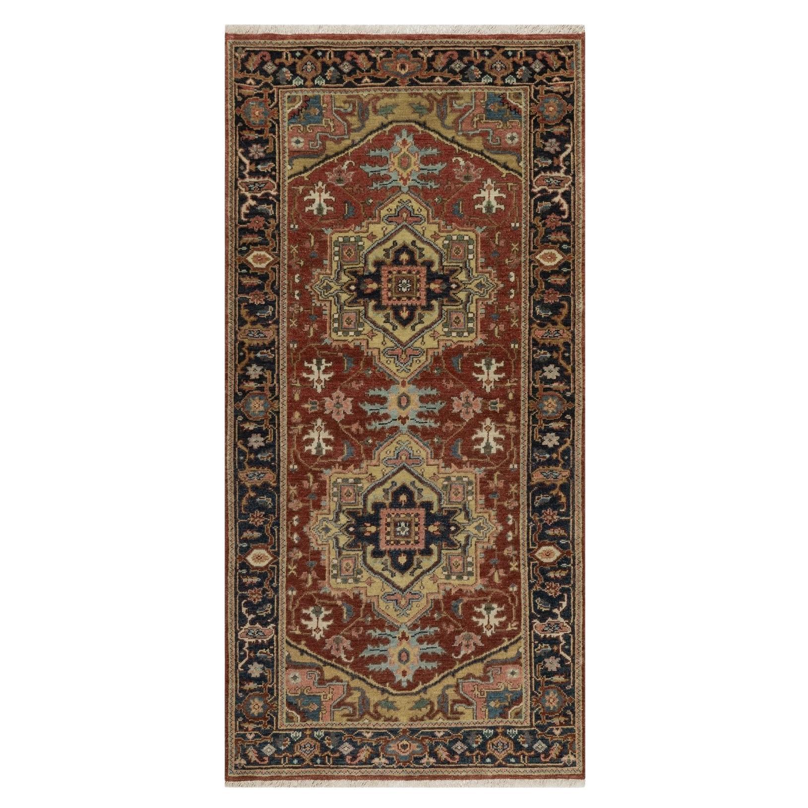 2'10 "x6' Tapis de course Heriz Revival en laine filée et nouée à la main rouge chili