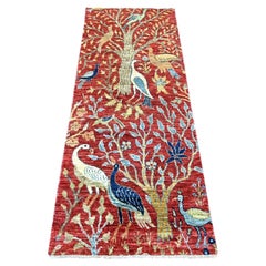 Tappeto Runner in lana rosso annodato a mano Peshawar Birds of Paradise Design/One 2'10 "x6'4"
