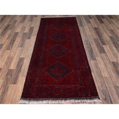 2'10"x6'9" Red Afghan Andkhoy Geometric Medallions Hand Knotted Wool Runner Rug
