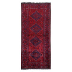 2'10"x6'9" Red Afghan Andkhoy Geometric Medallions Hand Knotted Wool Runner Rug