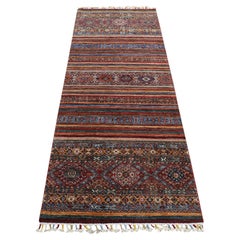 2'10"x7'10" Barn Red Hand Knotted Wool Super Kazak Khorjin Design Runner Rug