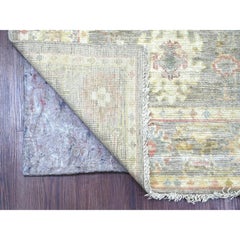 2'10"x7'10" Gray Afghan Angora Oushak Leaf Design Hand Knotted Wool Runner Rug