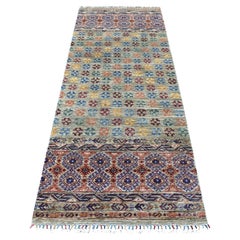 Tappeto Runner Grigio Super Kazak Khorjin Design annodato a mano in pura lana 2'10 "x7'7"
