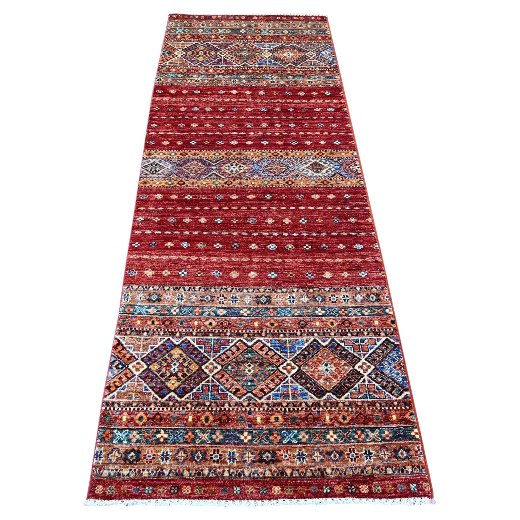 2'10"x8' Berry Red Pure Wool Afghan Super Kazak Hand Knotted Runner Rug