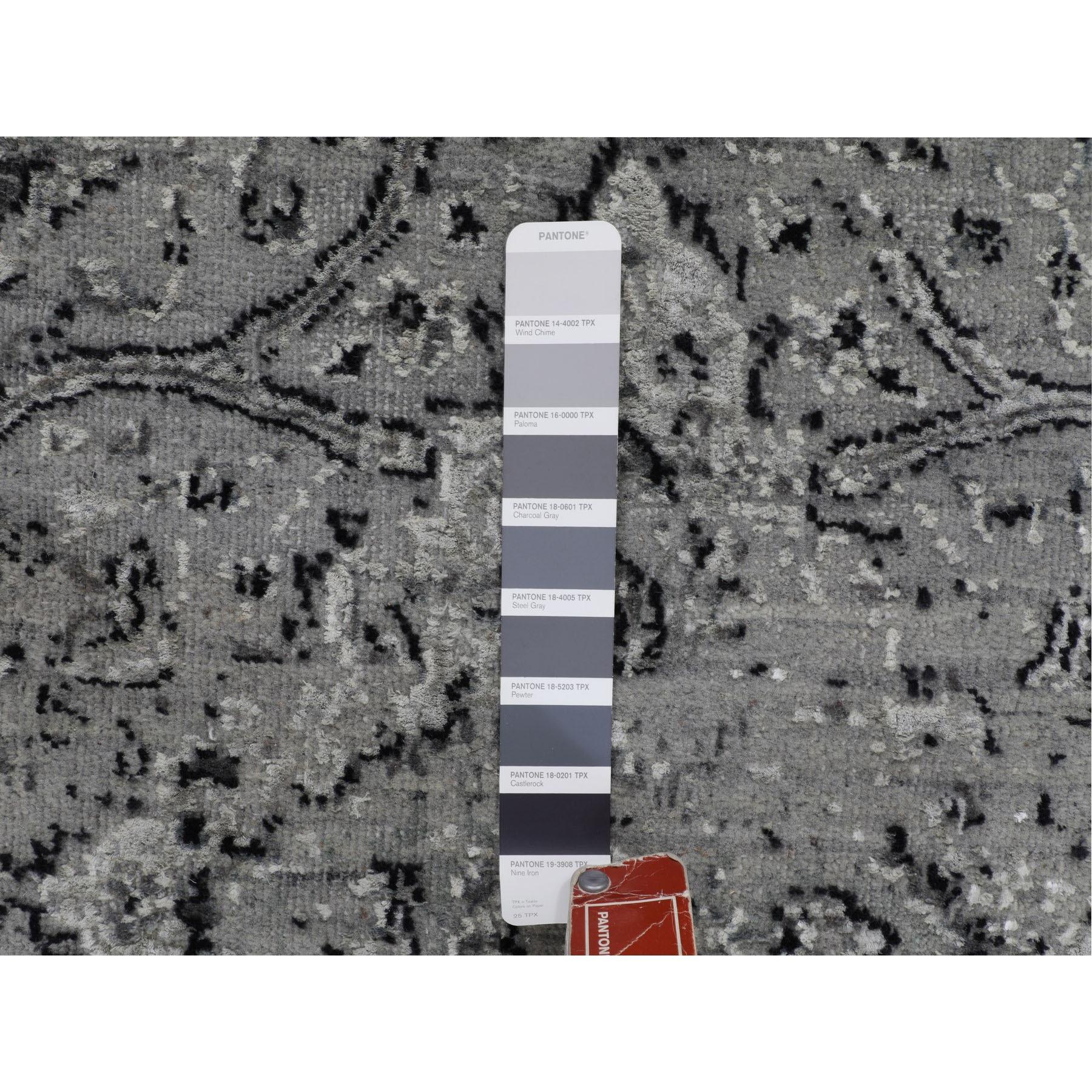 Indiano Tappeto grigio Broken Persian Erased Design Runner in seta con lana strutturata 2'10 