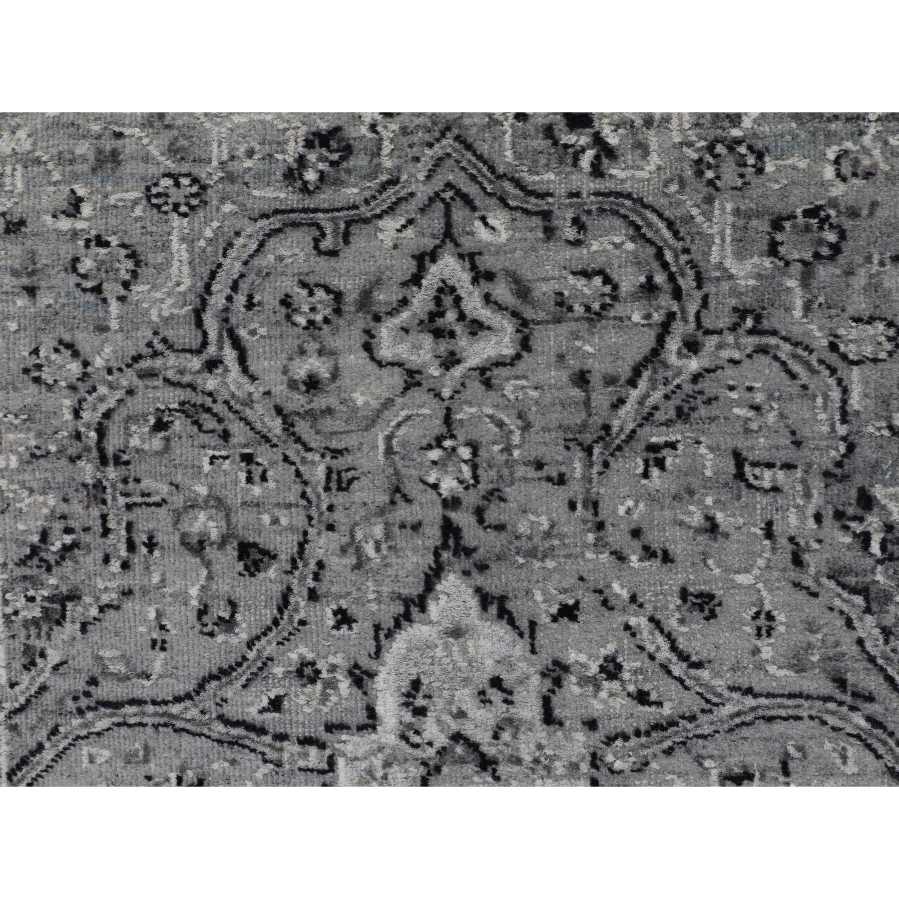 Annodato a mano Tappeto grigio Broken Persian Erased Design Runner in seta con lana strutturata 2'10 