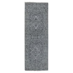2'10 "x8' Grauer Broken Persian Erased Design Läufer Seide mit strukturierter Wolle Teppich