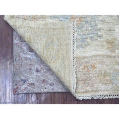 2'10"x8' Ivory Hand Knotted Angora Oushak Leaf Design Wool Runner Oriental Rug