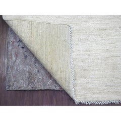 2'10"x8' Ivory Plain Solid Pattern Hand Knotted Ghazni Wool Oriental Runner Rug