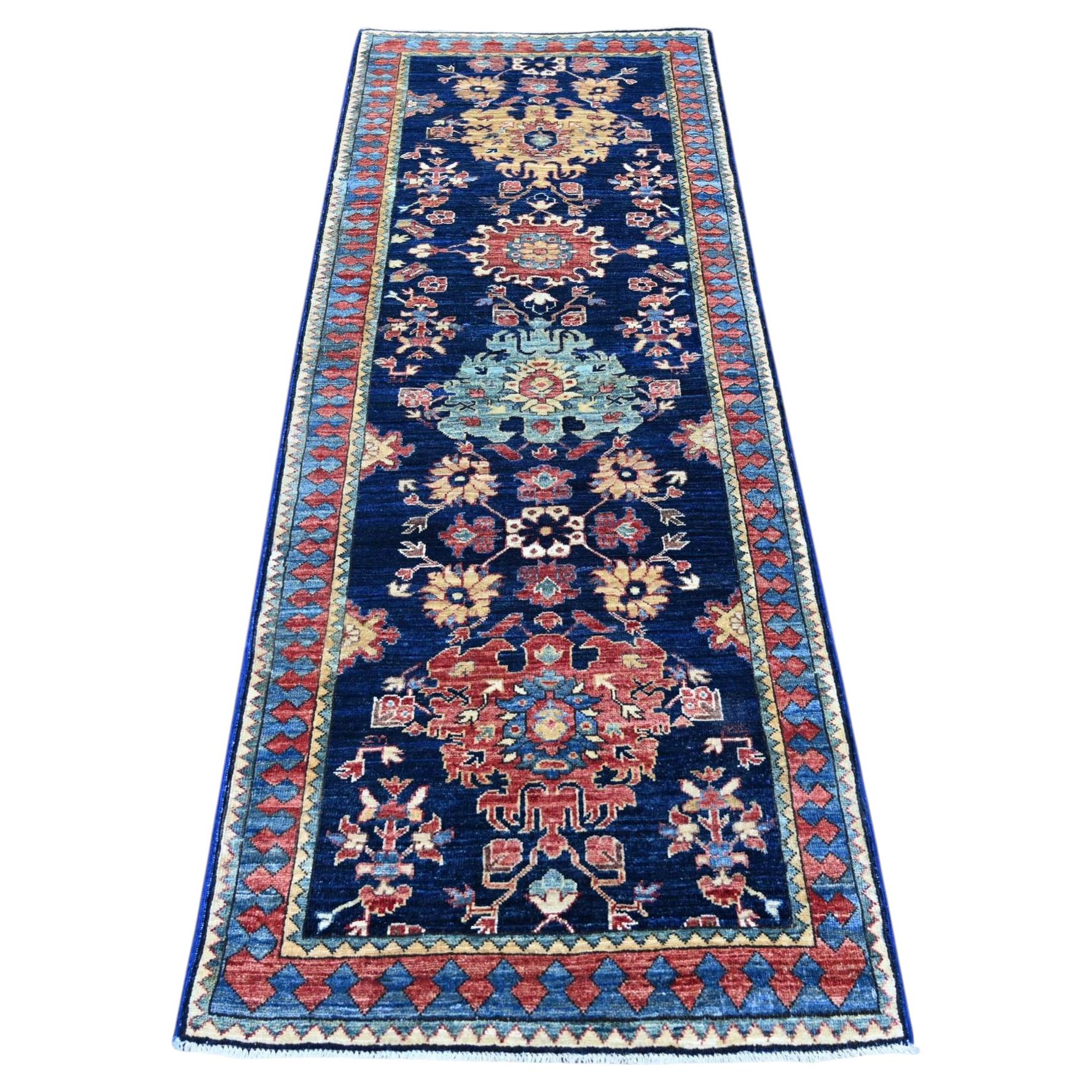 2'10"x8' Navy Blue Heriz All Over Design Hand Knotted Wool Runner Oriental Rug For Sale