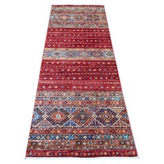 2'10"x8' Red Afghan Super Kazak Khorjin Design Hand Knotted Wool Runner Rug