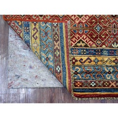 Tappeto in lana annodato a mano 2'10 "x8'1" Berry Red Afghan Super Kazak Khorjin Design