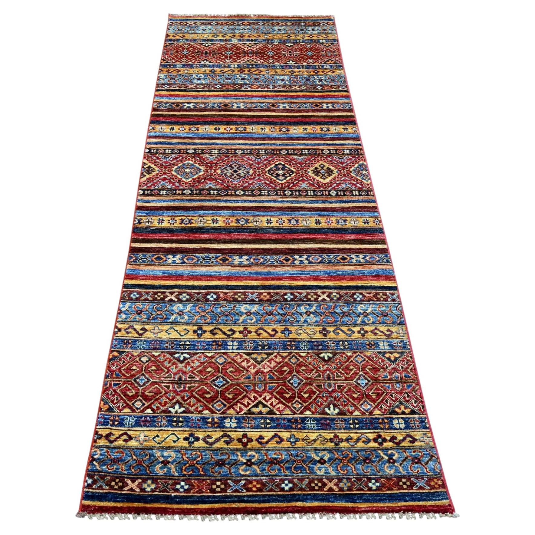 2'10"x8'1" Berry Red Afghan Super Kazak Khorjin Design Hand Knotted Wool Rug