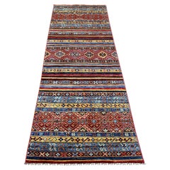Tappeto in lana annodato a mano 2'10 "x8'1" Berry Red Afghan Super Kazak Khorjin Design