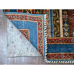 2'10"x8'1" Cerulean Blue Afghan Super Kazak Shawl Design Hand Knotted Wool Rug