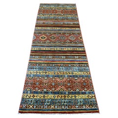 2'10"x8'1" Colorful Afghan Super Kazak Khorjin Design Hand Knotted Wool Rug