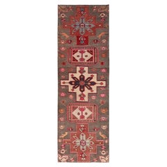 2'10"x8'10" Brown Hand Knotted Zero Pile Vintage Persian Heriz Wool Runner Rug