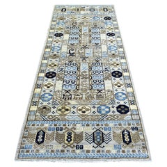 2'10 "x8'4" Alfombra de Corredor Afgano Ersari de Lana Pura, Anudada a Mano, Gris Claro