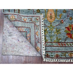 2'10"x8'5" Light Blue Fine Afghan Sultani with All Over Design Wool Runner Rug