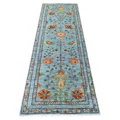 2'10"x8'5" Light Blue Fine Afghan Sultani with All Over Design Wool Runner Rug