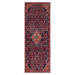 2'10"x8'6" Navy Blue Vintage Persian Hamadan Wool Hand Knotted Runner Rug