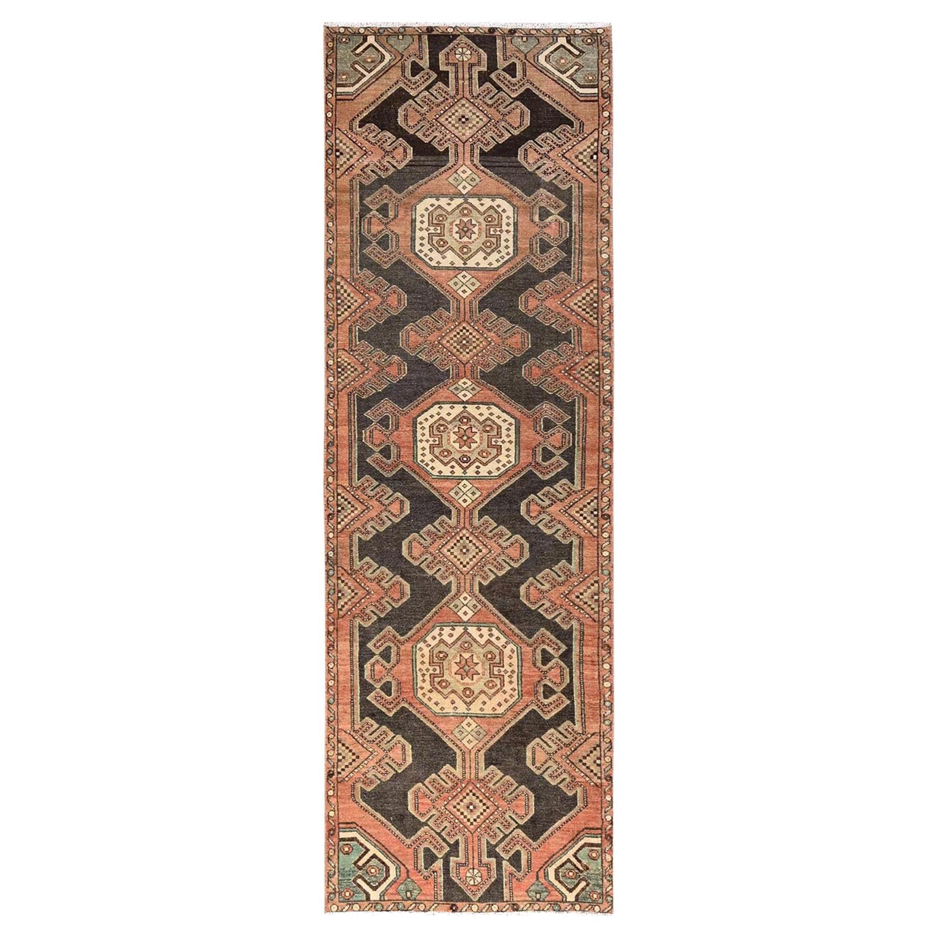 2
10"x9
 Chocolate Brown Vintage Northwest Persian Hand Knotted Wool Runner Rug
