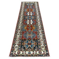 2'10"x9' Colorful Afghan Super Kazak Hand Knotted Pure Wool Runner Rug