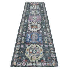 2'10"x9'10" Hand Knotted Dark Gray With Anatolian Design Pure Wool Oriental Rug