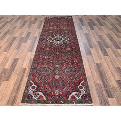 2'10"x9'3" Red Vintage Persian Hussainabad Hand Knotted Pure Wool Runner Rug