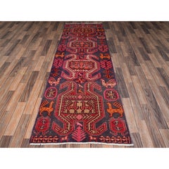 2'10"x9'4" Purple Worn Down 100% Wool Vintage Northwest Zoroastrian Runner Rug