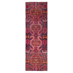 2'10"x9'4" Purple Worn Down 100% Wool Vintage Northwest Zoroastrian Runner Rug