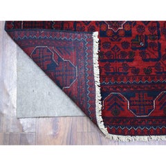 2'10"x9'4"  Red Tribal Design Hand Knotted Afghan Khamyab Soft Wool Runner Rug