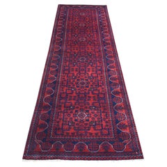 2'10"x9'4"  Tappeto rosso tribale annodato a mano in lana morbida Khamyab