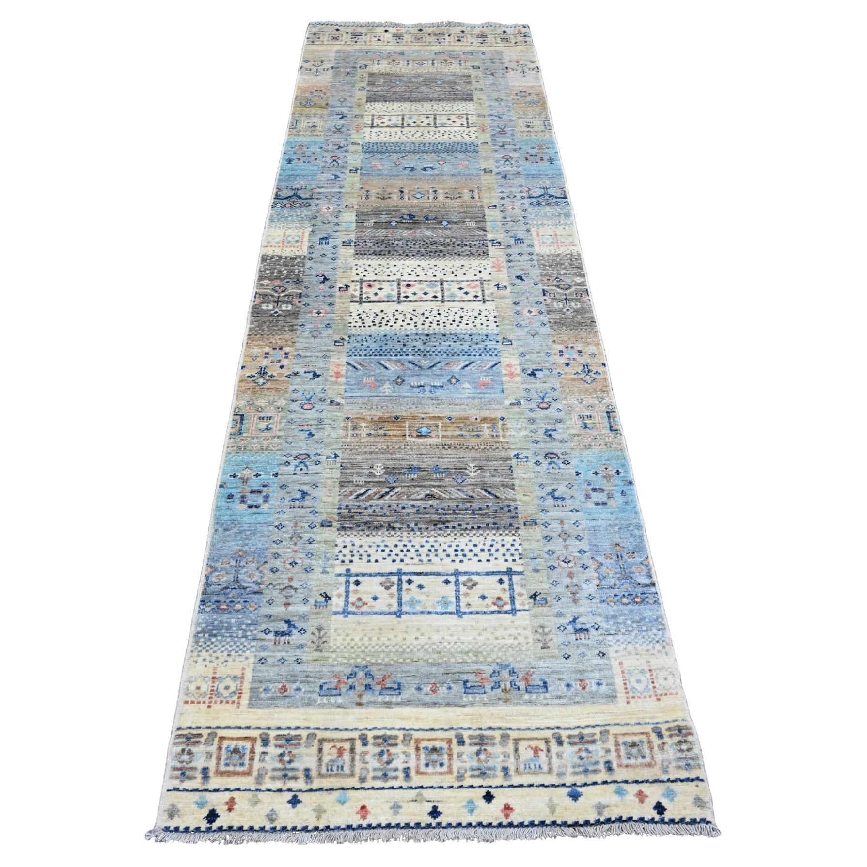 2'10"x9'6" Brown Soft Wool Fine Kashkuli Gabbeh Hand Knotted Runner Oriental Rug