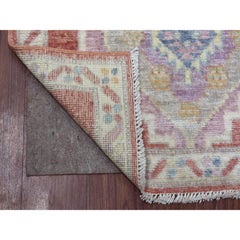 2'10 "x9'6" Rojo Coral Angora Afgana Oushak Lana Suave Alfombra de Correr Anudada a Mano