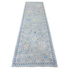 2
10"x9
7" Gray Afghan Angora Oushak Leaf Design Hand Knotted Wool Runner Rug